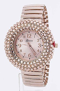 Fashionable Crystal Bezel Stretch Bracelet Watch LA-484STR