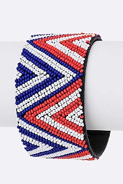 Adjustable USA Flag Seed Beads Cuff