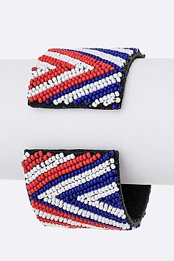 Adjustable USA Flag Seed Beads Cuff