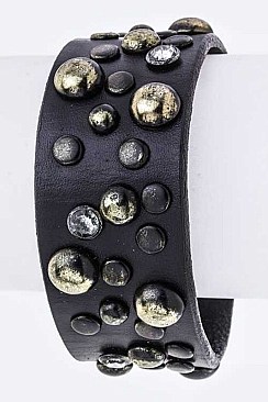 Stylish Mix Studs Leather Cuff LA98-B008