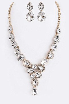 CLASSY CRYSTAL TEARDROP STATEMENT NECKLACE SET