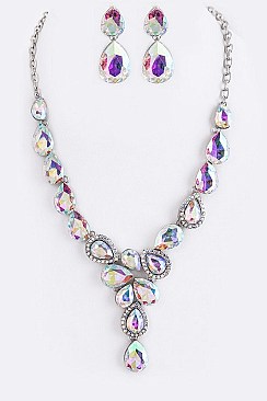 CLASSY CRYSTAL TEARDROP STATEMENT NECKLACE SET