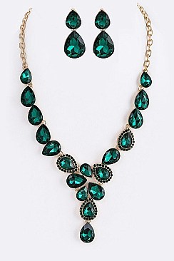 CLASSY CRYSTAL TEARDROP STATEMENT NECKLACE SET