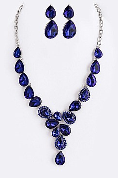 CLASSY CRYSTAL TEARDROP STATEMENT NECKLACE SET