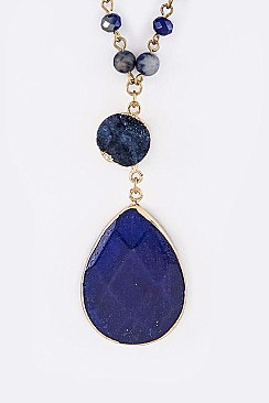 Semi-Precious Druzy Stone Pendant Necklace LA-CN4095