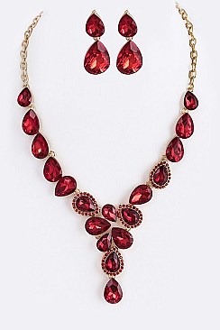 CLASSY CRYSTAL TEARDROP STATEMENT NECKLACE SET