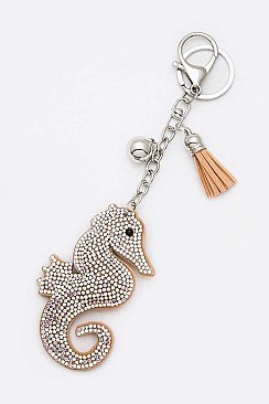 Puff Suede Sea Horse Crystal Key Chain