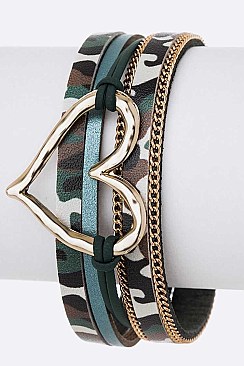 Magnetic Heart Charm Camouflage Bracelet