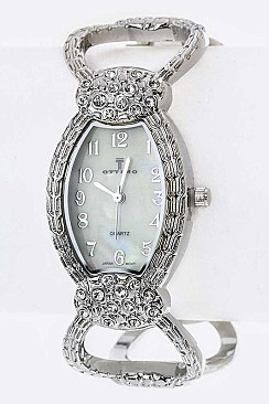 Fashionable Textured Oval Hoop Bangle Watch LA-459