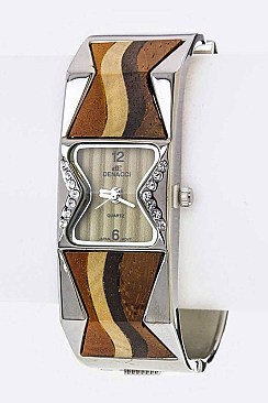 Stylish Wavy Wooden Accent Bangle Watch LA-BG1235L6