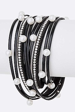 Metallic Pearl Studs Double Wrap Bracelet