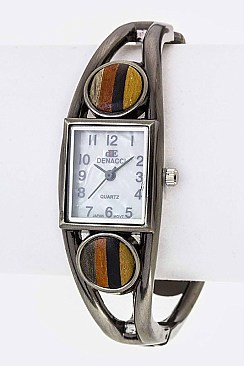 Fashionable Stripe Patterned Wooden Accent Bangle Watch LA-BG1235L5-2
