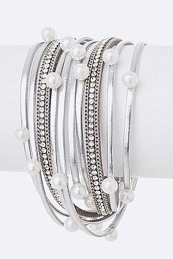 Metallic Pearl Studs Double Wrap Bracelet