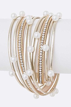 Metallic Pearl Studs Double Wrap Bracelet