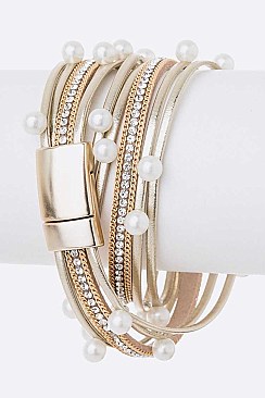 Metallic Pearl Studs Double Wrap Bracelet