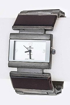 Stylish Flex Wooden Block Bangle Watch LA-116