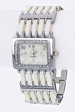 Fashionable Hinged Resin Bars Bracelet Watch LA-OB433L3