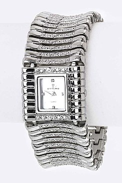 Trendy Textured Metal Bars Bracelet Watch LA-322