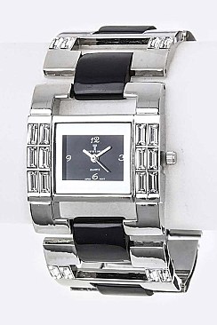 Stylish Baguette Crystal & Resin Hinges Bracelet Watch LA-OB1219L13