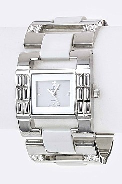 Stylish Baguette Crystal & Resin Hinges Bracelet Watch LA-OB1219L13