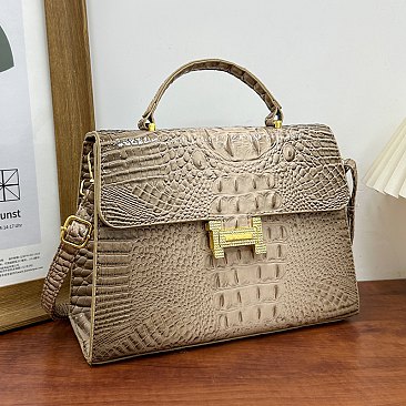 Quality " H " Metal Accent Crocodile Satchel