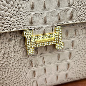 Quality " H " Metal Accent Crocodile Satchel