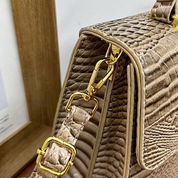 Quality " H " Metal Accent Crocodile Satchel