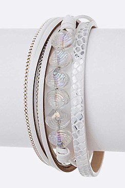 Stone Nugget Mix Leather Magnetic Bracelet