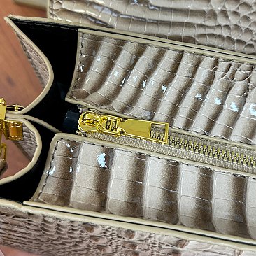 Quality " H " Metal Accent Crocodile Satchel