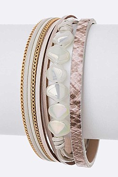 Stone Nugget Mix Leather Magnetic Bracelet