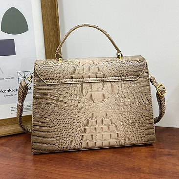 Quality " H " Metal Accent Crocodile Satchel