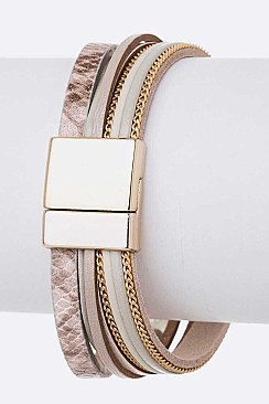 Stone Nugget Mix Leather Magnetic Bracelet
