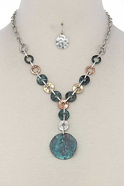 STYLISH MULTI TONE PATINA Y-LINKS FASHION NECKLACE SET JYQNE14225