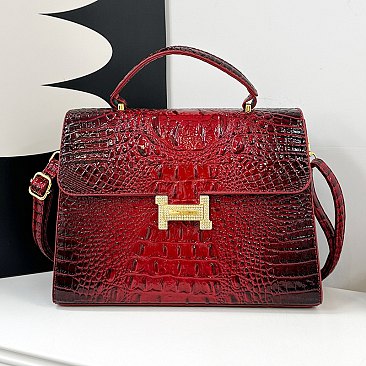 Quality " H " Metal Accent Crocodile Satchel