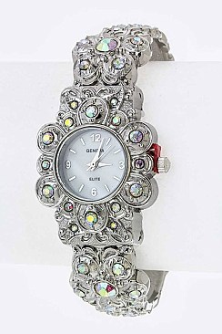 Stylish Crystal Flower Bangle Watch LA-2912TRY