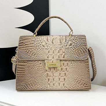 Quality " H " Metal Accent Crocodile Satchel
