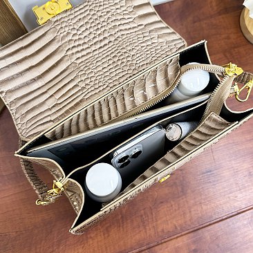 Quality " H " Metal Accent Crocodile Satchel