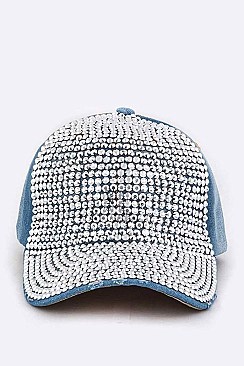 Crystal Distressed Denim Cap
