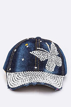 Crystal Butterfly Embellished Cap