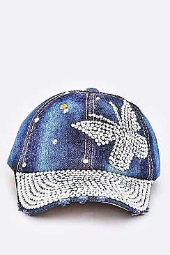 Crystal Butterfly Embellished Cap