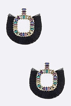 Multi Baguette Crystal Tassel Fashion Earrings