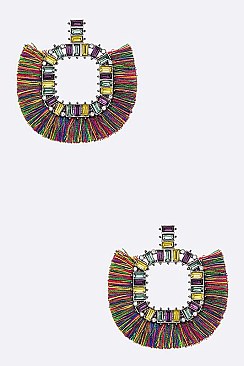 Multi Baguette Crystal Tassel Fashion Earrings