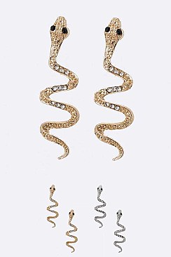 Pack of 12 Crystal Snake Studs Set
