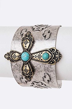 Fashion Turquoise Cross Metal Cuff