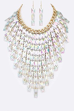 Small Disk Statement Bib Necklace Set