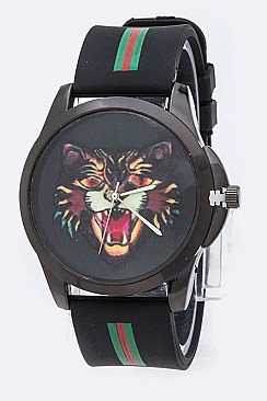 Stripped Strap Bob Cat Print Watch