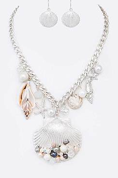 Mix Charm Mix Shell Statement Necklace Set