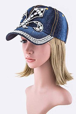 Crystal Fleur De Lis Embelished Fashion Denim Cap LA-EMH8457