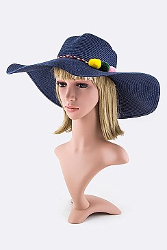 Pack of 12 Plushy Pompom Band Straw Floppy Hat