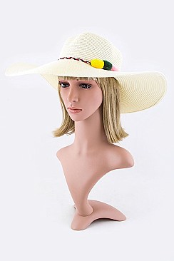 Pack of 12 Plushy Pompom Band Straw Floppy Hat